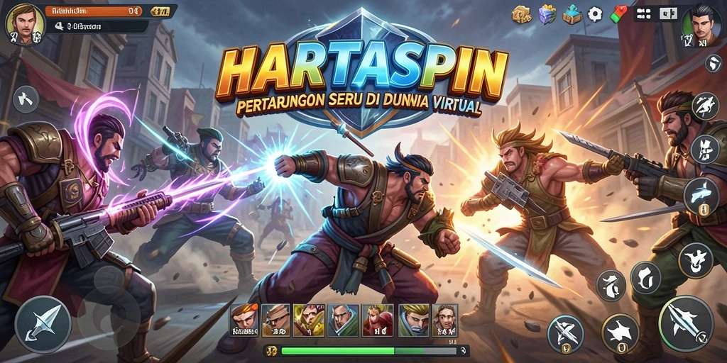 Tangkapan layar HARTASPIN menunjukkan pertarungan intens di arena.