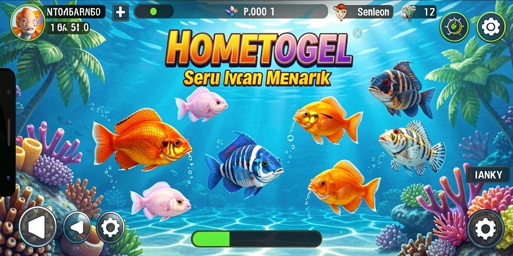 Tampilan gameplay menarik HOMETOGEL dengan aksi tembak ikan yang seru.