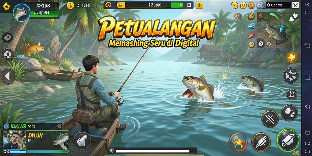 Screenshot utama IDKLUB menampilkan aksi memancing yang seru dan menantang.