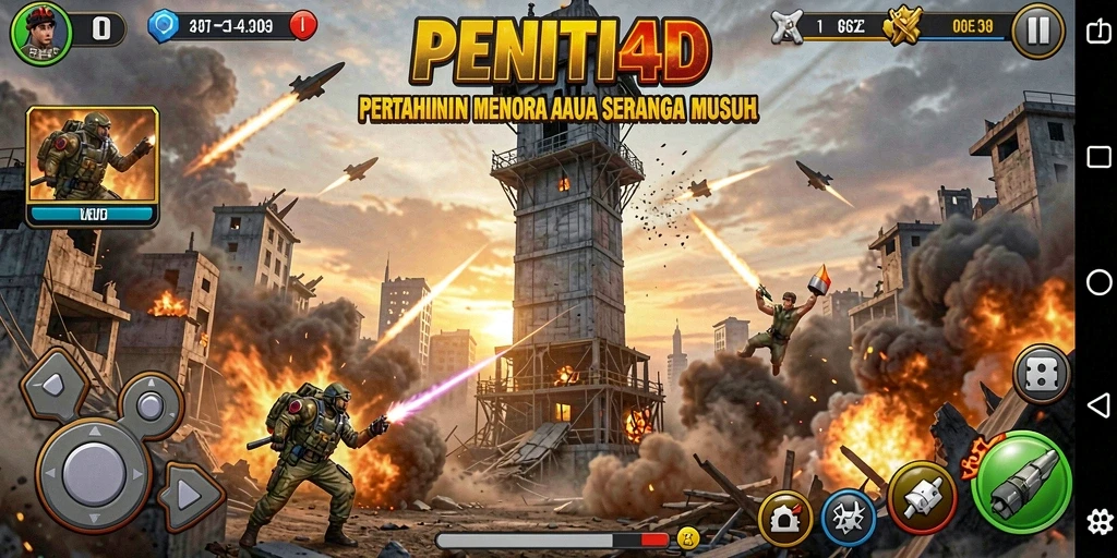 Gameplay seru PENITI4D dengan menara dan musuh yang menantang.