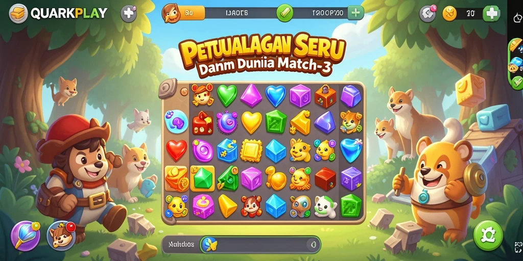 Tampilan menarik dari gameplay Match-3 QUARKPLAY yang seru.