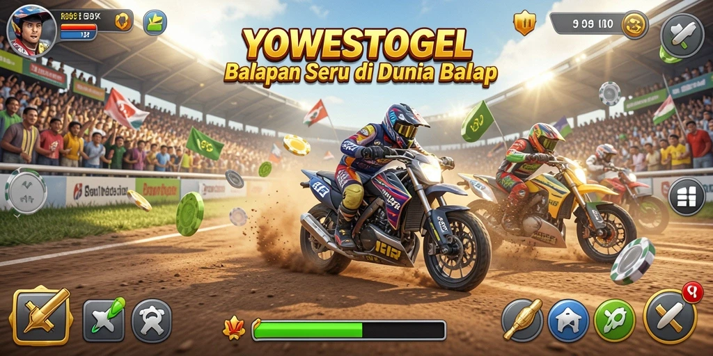 Tampilan gameplay YOWESTOGEL dengan aksi balap yang mendebarkan.